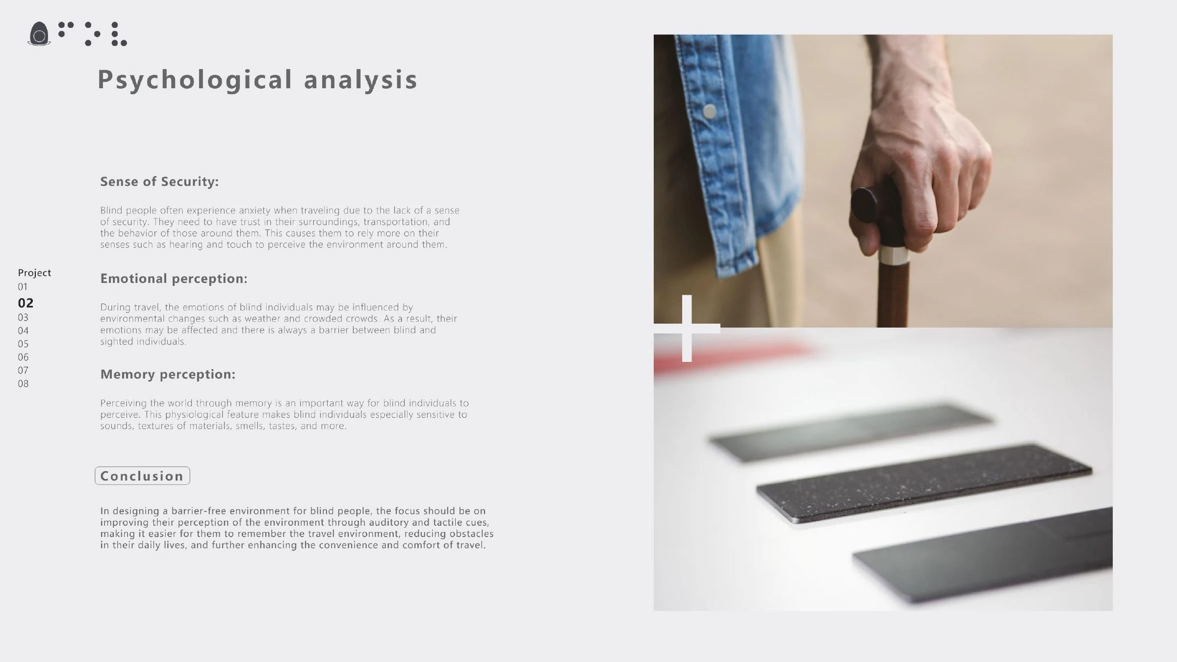 Field of Vision psychological analysis page covering sense of security, emotional perception, sensory perception, and coordination