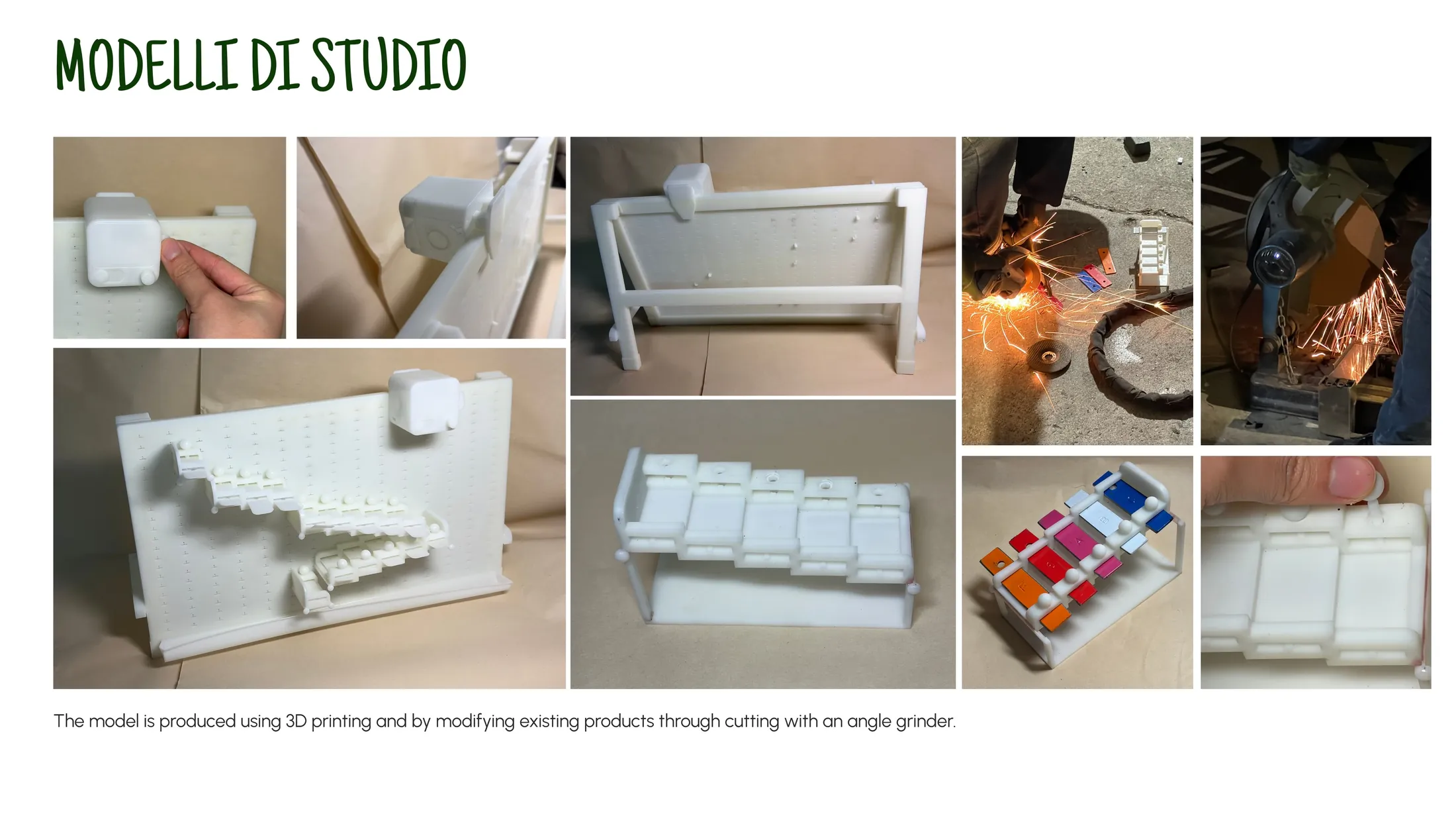 Prototype progression showing a polystyrene proof model, a modified commercial xylophone benchmark, and 3D-printed Melody Adventurer study models