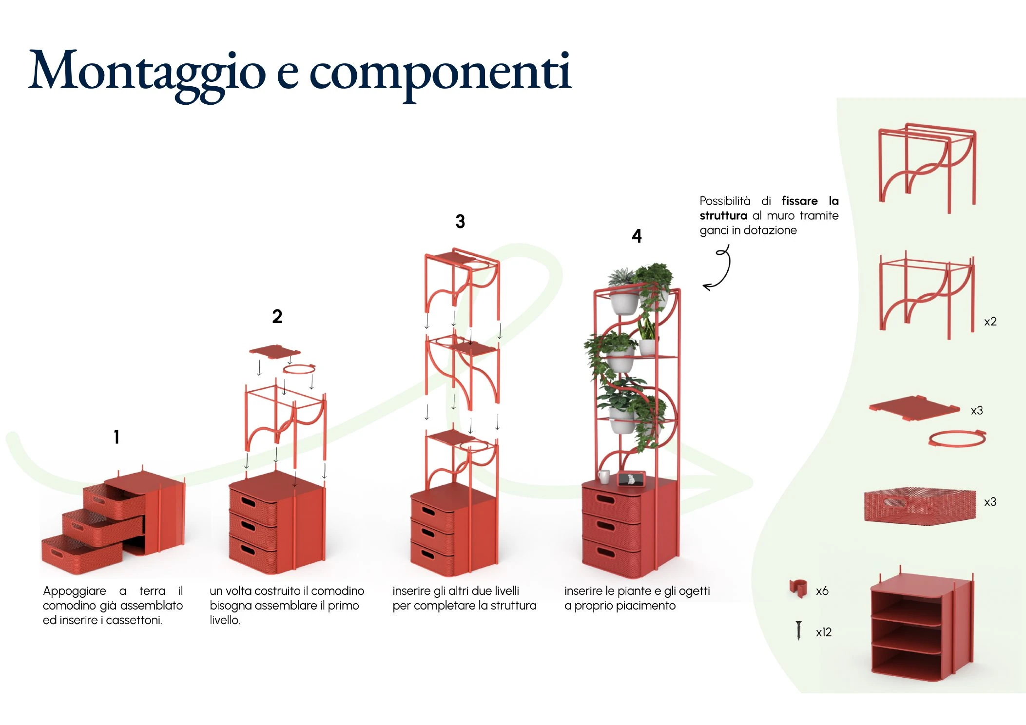 Selvia assembly and components page with exploded furniture structure