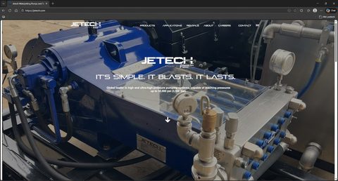 Jetech homepage brand film showing an industrial high-pressure pump